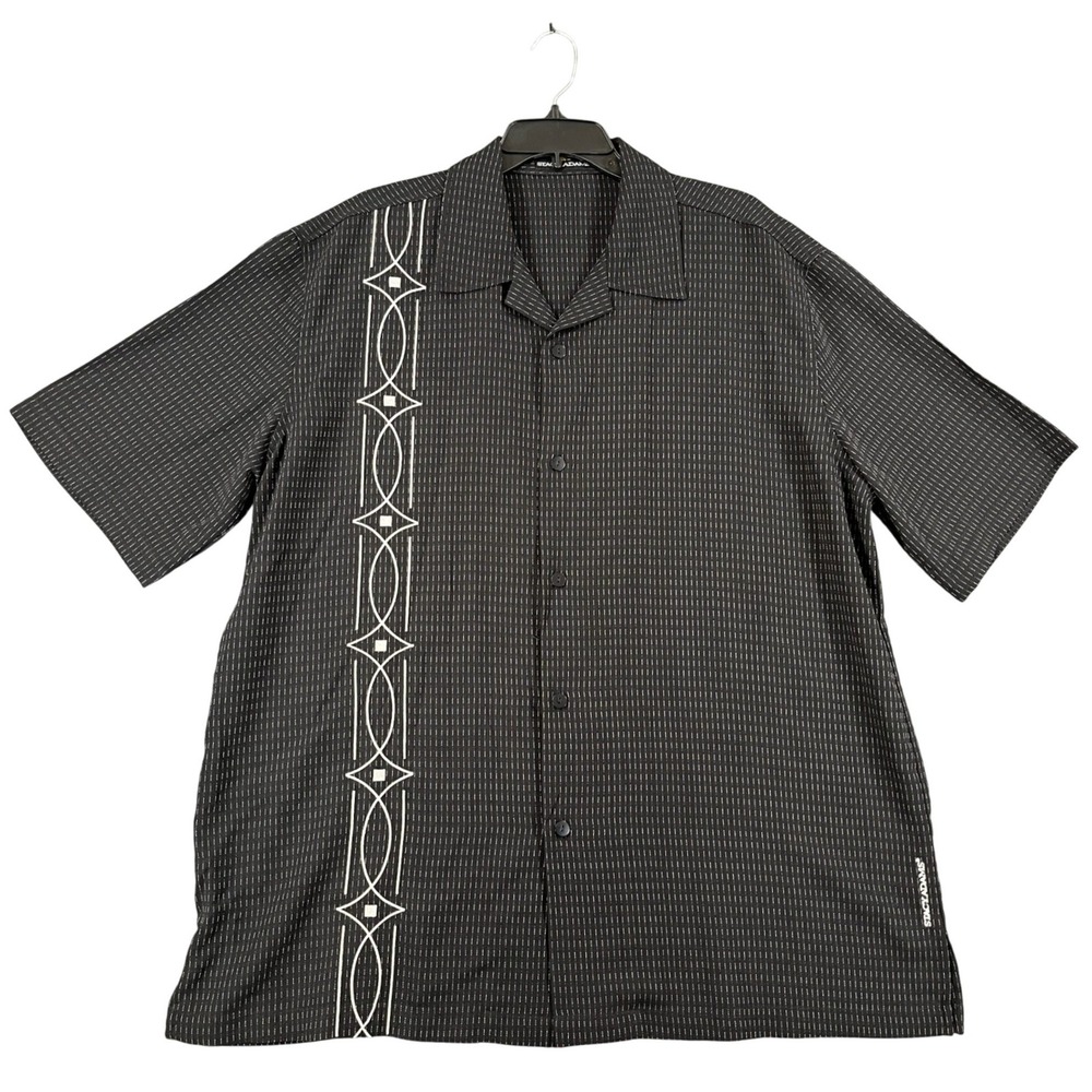 Stacy Adams Retro Bowling Button Up Shirt Mens XL Black Short Sleeve